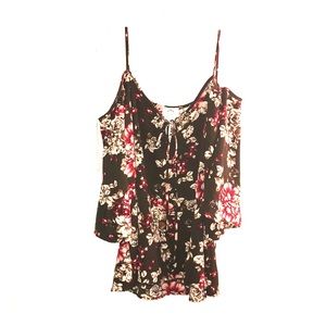 Chic Cold Shoulder Olive Floral Top